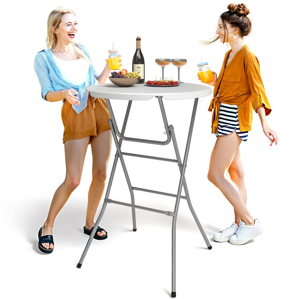 32" Round Folding Table, Plastic Bar Height Tables for Parties, White
