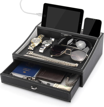 Gifts for Dad Mens Nightstand Organizer, Jewelry Box for Men, Mens Dresser Organizer Countertop, Large Capacity