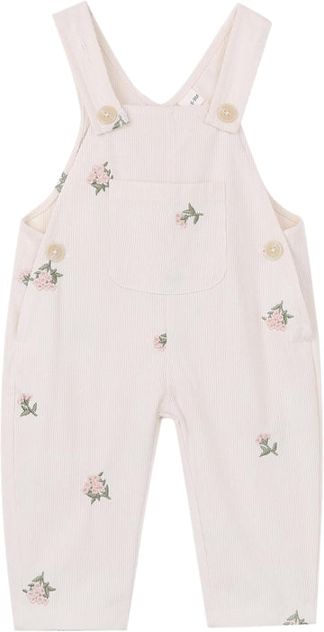 Baby Girl Overalls Corduroy with Floral Embroidery,Toddler Jumpsuit Romper,Soft Overall for Girls ( - )