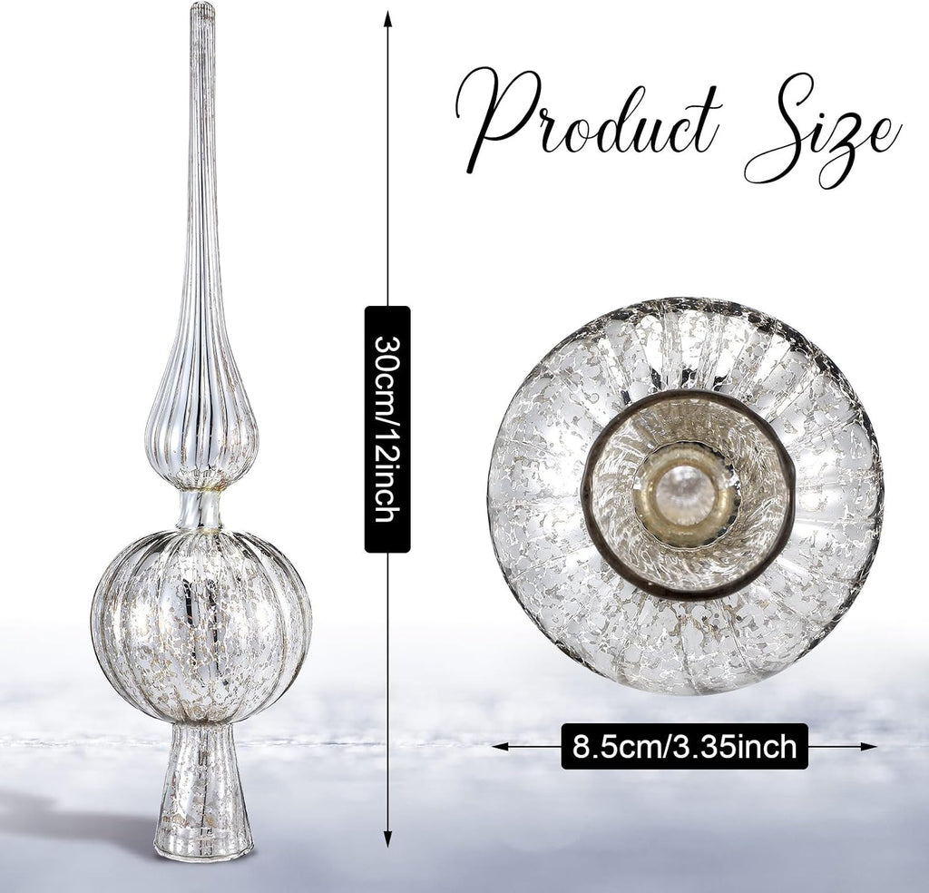 12" Mercury Glass Christmas Tree Topper,Classic,Sliver
