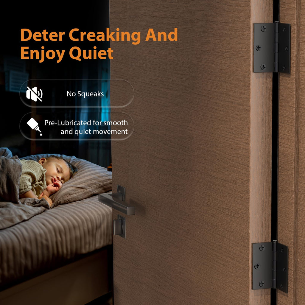 3 Pack 3.5 Inch Matte Black Door Hinges, Interior Hinges with Square Corners, 3 1/2" Black Hardware for Standard