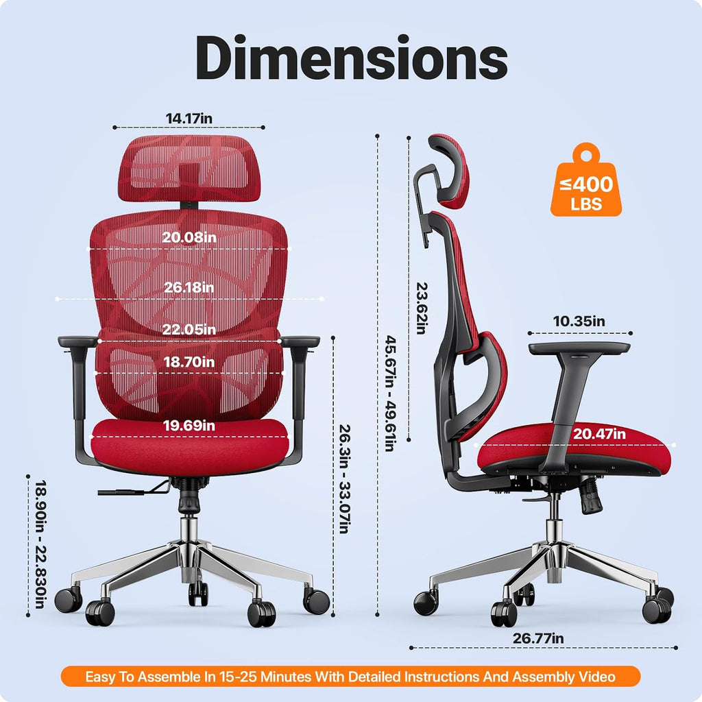 Ergonomic Office Chair Big & Tall Gaming Chair - High-Adjustable Lumbar Support, 4D Armrests, 2D Headrest, 90°~135°