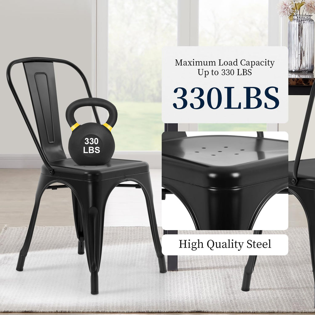Metal Dining Chairs | Set of 4, Black | 330lbs Load