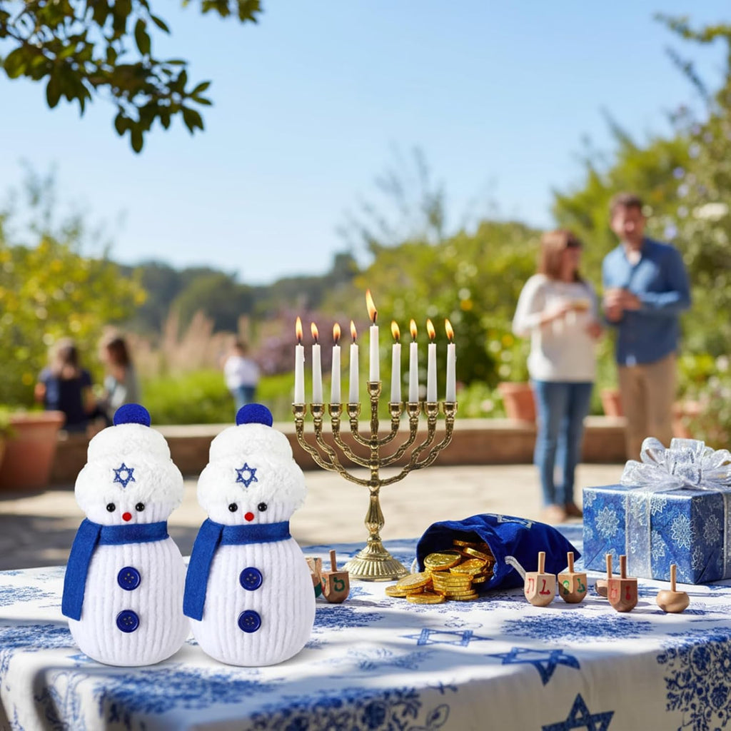 Hanukkah Decorations Indoor Hanukkah Sock Snowman Plush Figurines with Star of David 6'' H Stuffed Handmade - Set of 2