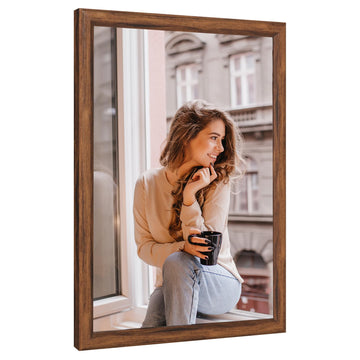 14x24 Wood Frame Brown, Rustic Natural Wooden 24x14in Poster Picture Frame, Distressed 14 x 24inch Woodgrain Gallery
