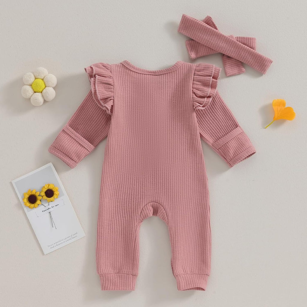 Baby Girl Ruffle Romper Knit Sweater Onesie Jumpsuit Long Sleeve Zipper Romper Solid Fall Winter Outfits