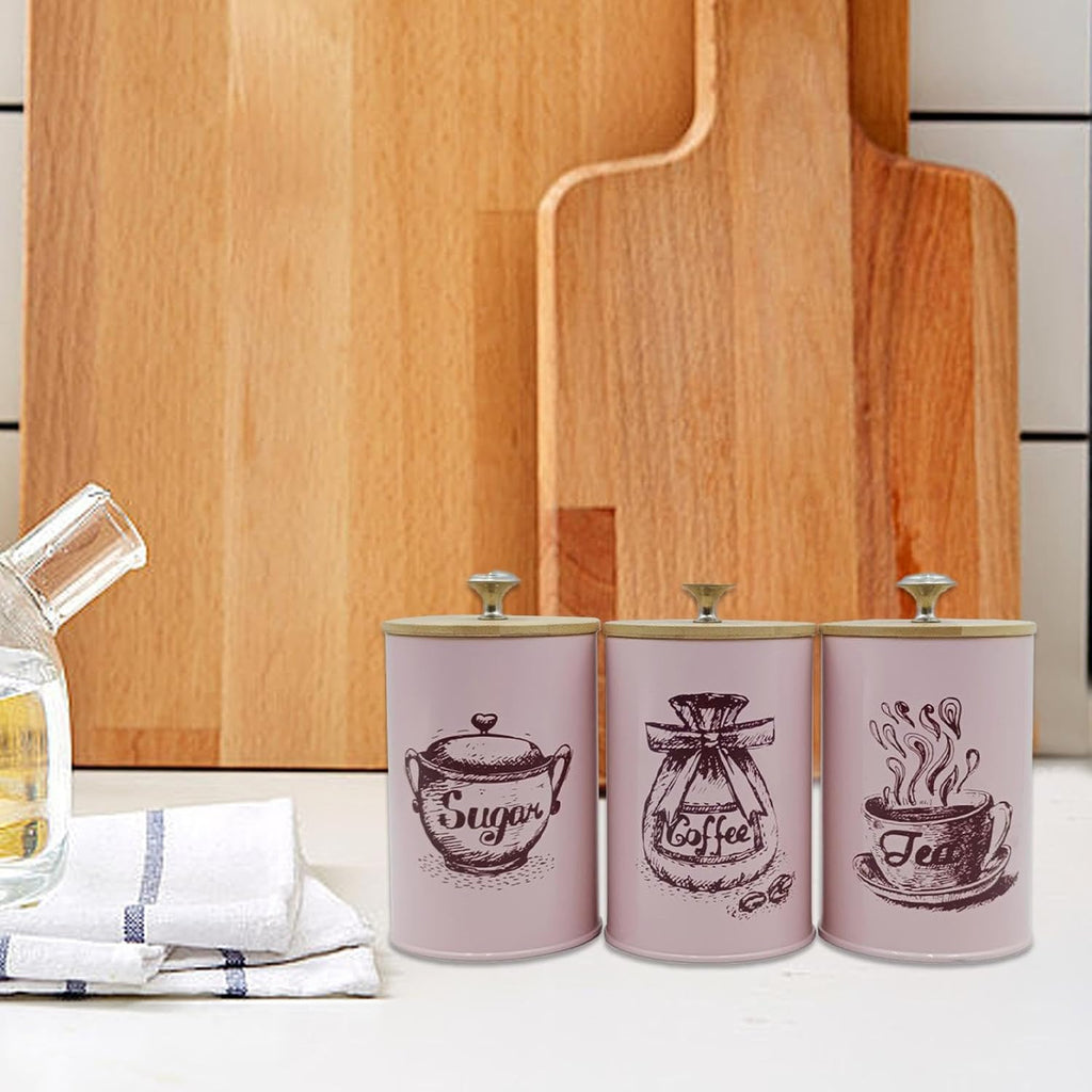Kitchen Canisters for Countertop Coffee Tea Sugar Containers Set Iron Vintage Simple Farmhouse Stylish - Set of 3
