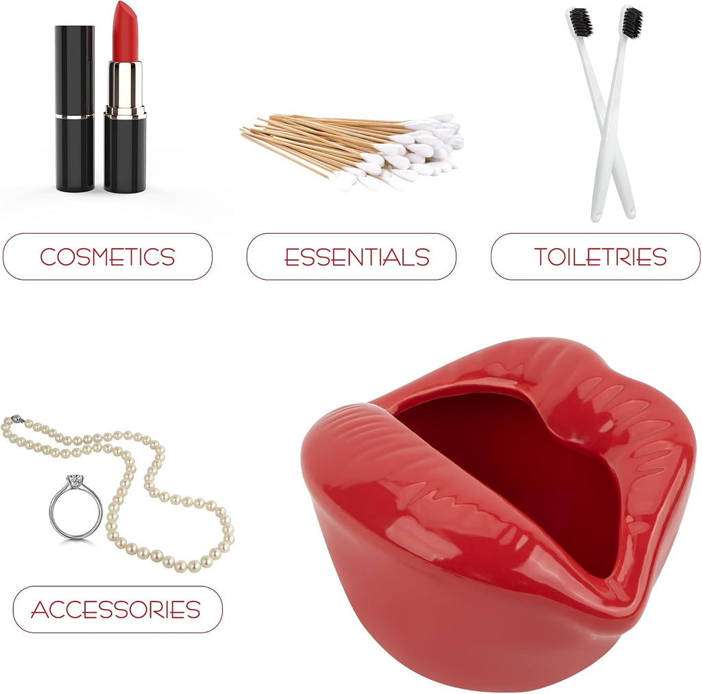 Red Lip Shaped Ceramic Jewelry Tray, Ring Dish