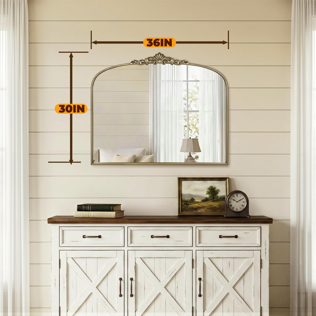 Matte Gold Vintage Mirror 36" x 30" Baroque Wall Mirror