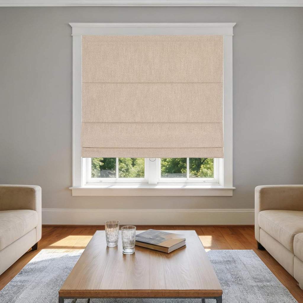 Blackout Roman Shades for Windows,Linen Fabric Roman Shades for Indoor Windows Cordless,Pull Down Window Blinds