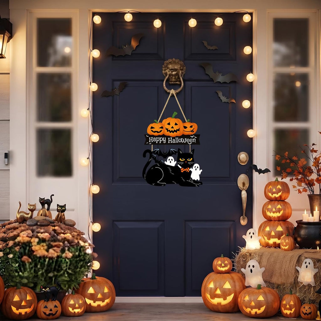 Halloween Decoration: Ghost Wood Door Sign, Spooky Wreath for Wall Decor