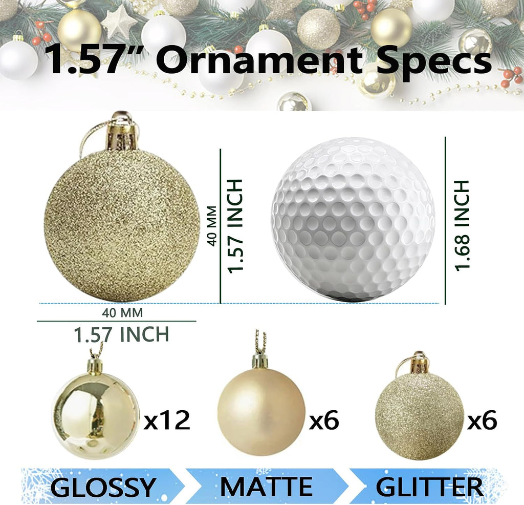 4cm/1.57" Shatterproof Christmas Balls Ornaments, Pre-Strung Hanging Xmas Tree Decorations, 3 Styles Holiday - Set of 24
