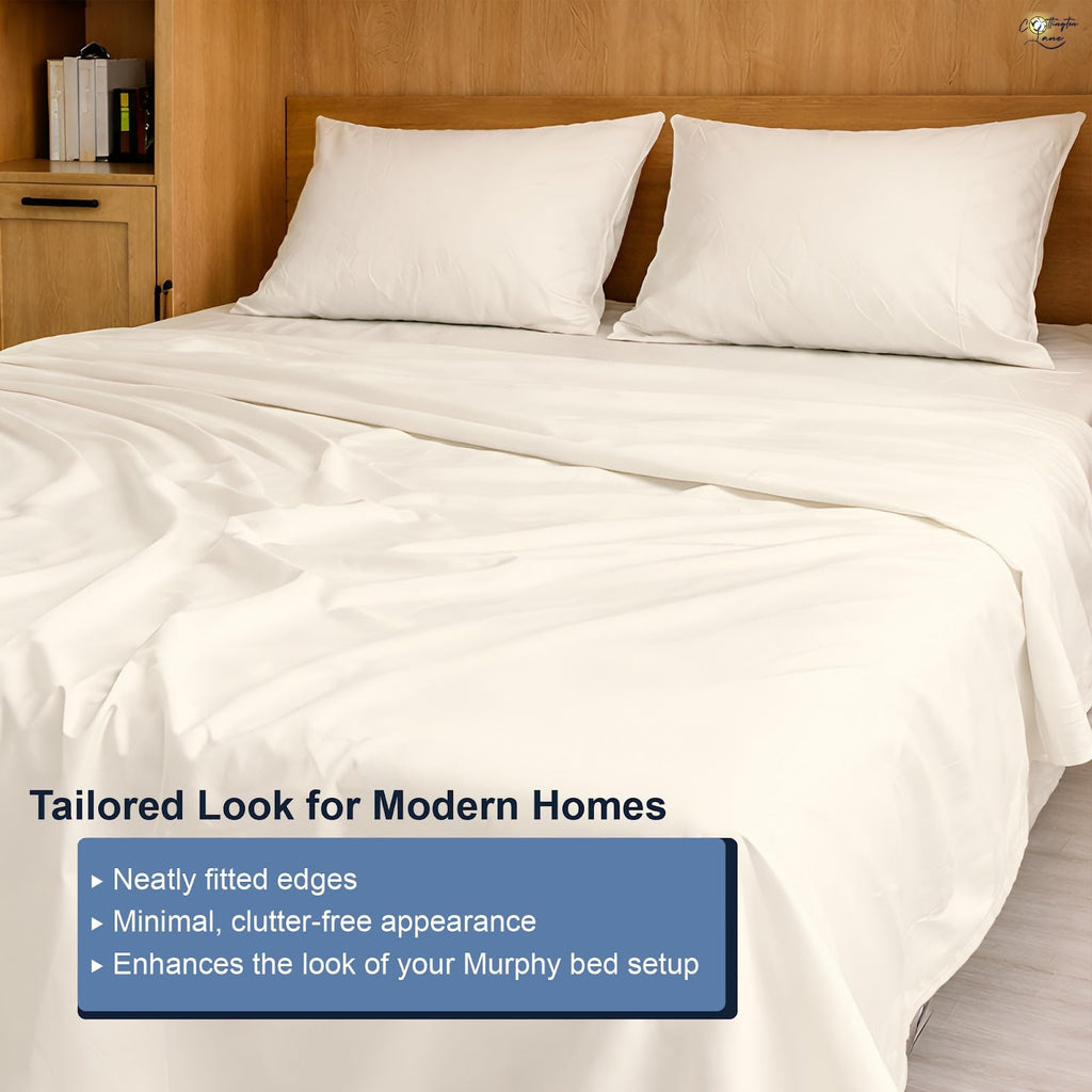Murphy Bed Sheets - Luxury Bed Linen Set - 1800 Microfiber, Ivory, 4 Pc Set with Deep Pockets
