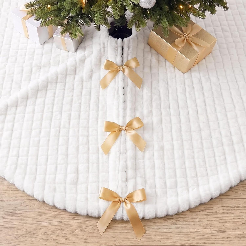 Christmas Tree Skirt, 60-Inch White Faux Fur Decor