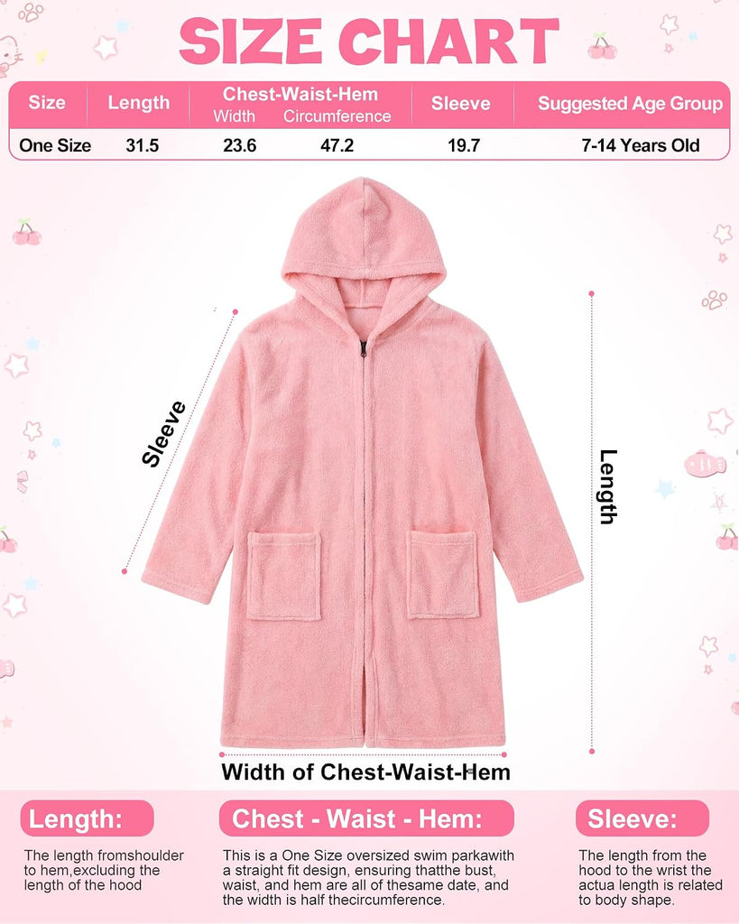Kids Hooded Bath Towel, Soft Warm Zipper Swim Parka