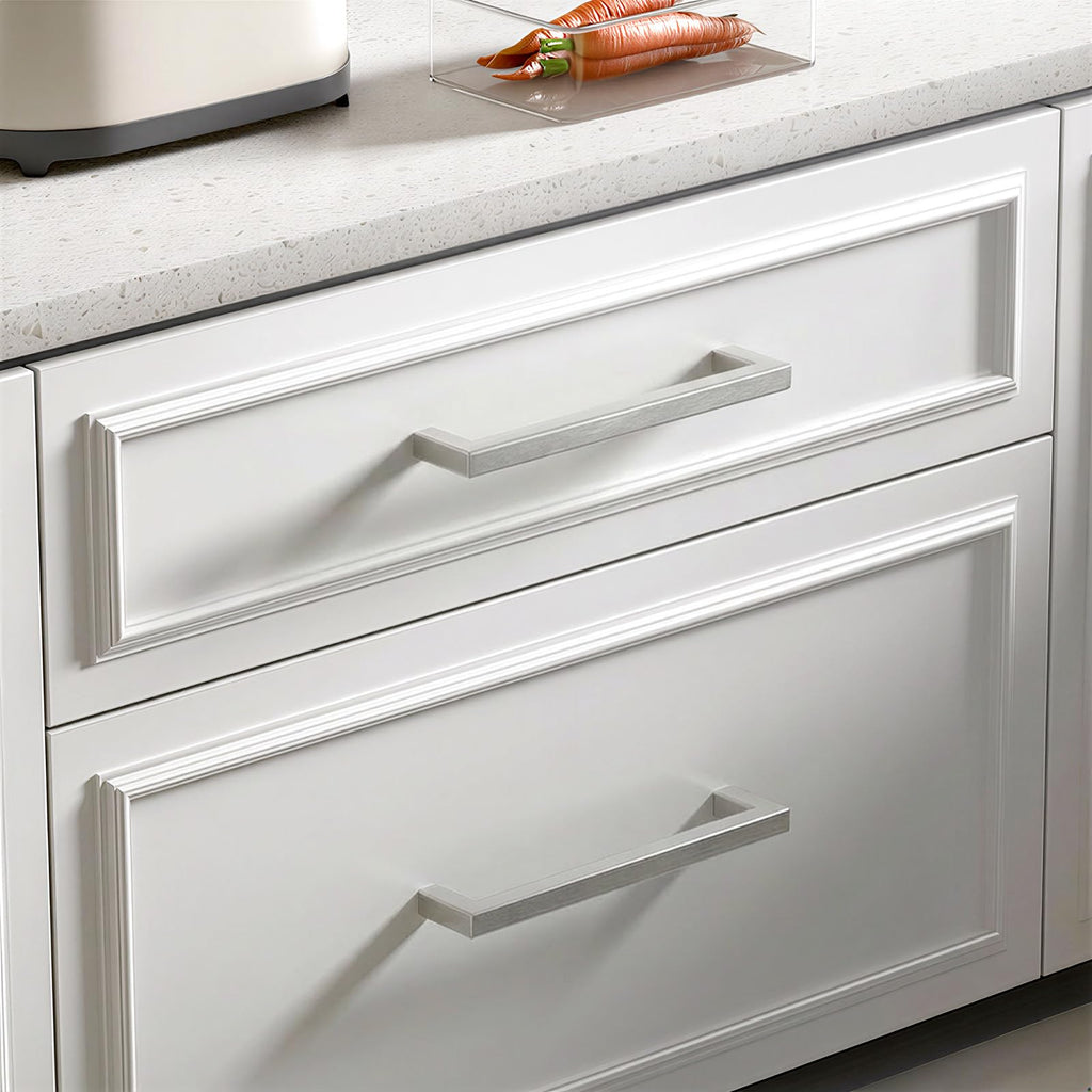 Brushed Nickel Cabinet Pulls 100 Pack 7-1/2 Inch, Square Drawer Handles, Stainless Steel, Screws Included, Silver