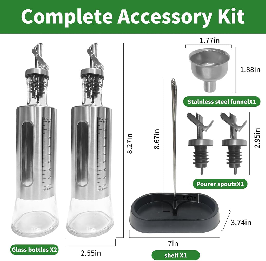 10oz/300 ml Oil and Vinegar Dispenser Set with Tray, 2 Pack Oil Dispenser - Set of 2