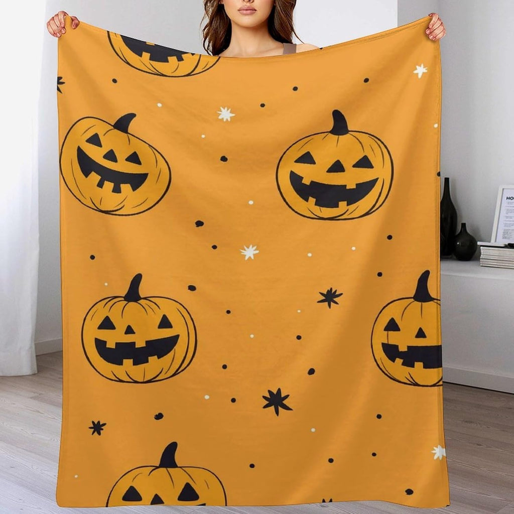 Mystical Dripping Candle Crescent Moon Halloween Fleece Throw Blanket, Warm Witchy Decor Throw Holiday Gathering