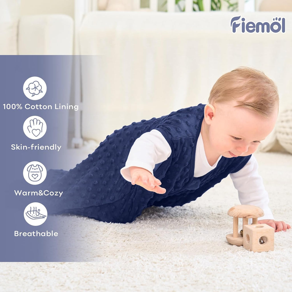 Fleece Baby Sleep Sack, 1.5 TOG Cotton Baby Wearable Blanket With Soft Plush Dots, 2 Pack