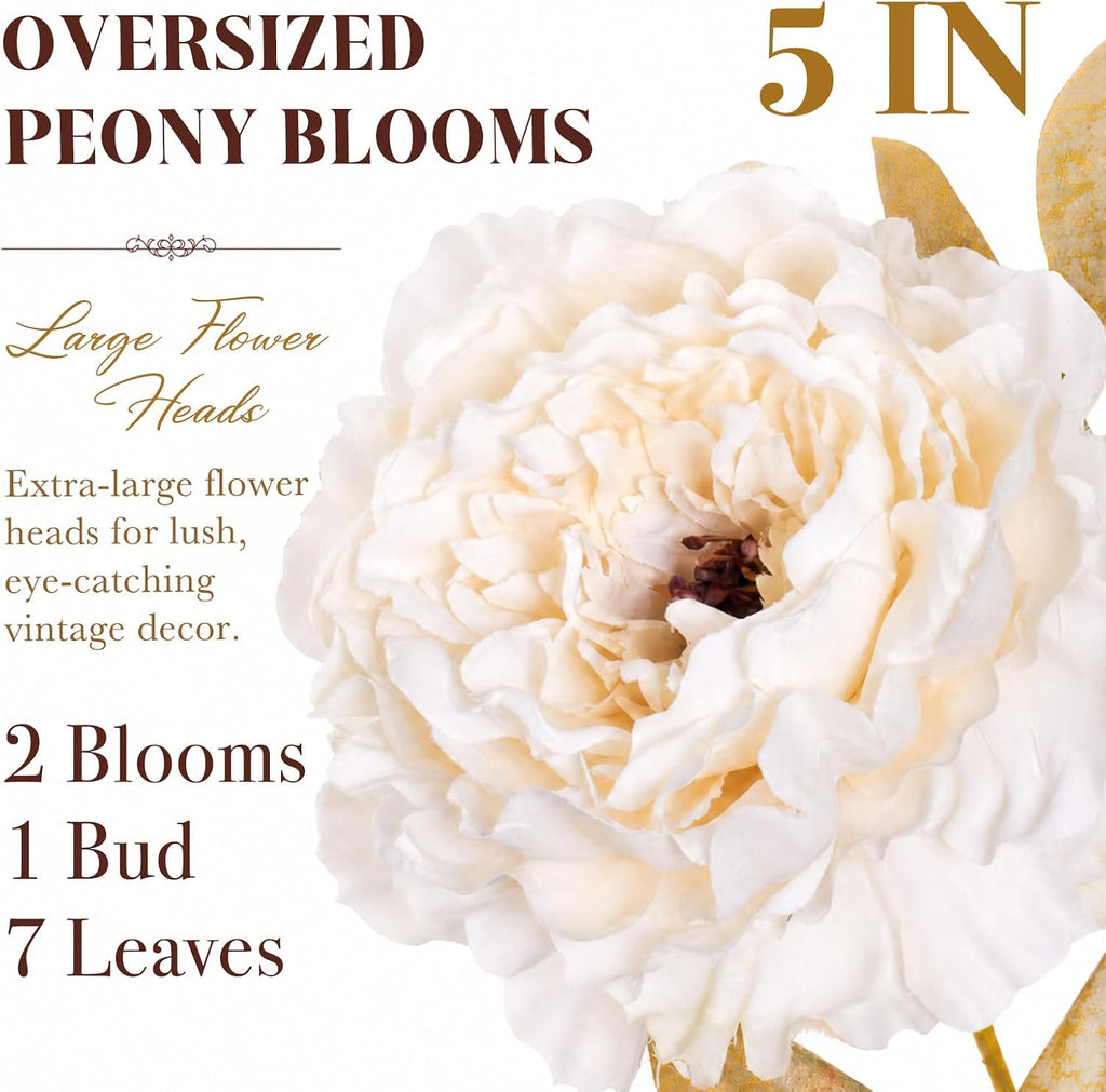 32" Ivory Vintage Peonies Artificial Flowers for Vase - Set of 5