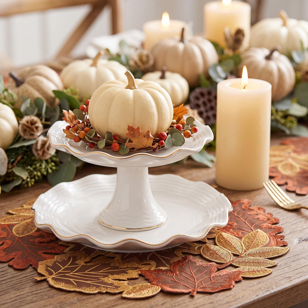 12 Pcs Fall Thanksgiving Placemats, Maple Leaves Embroidered Mats