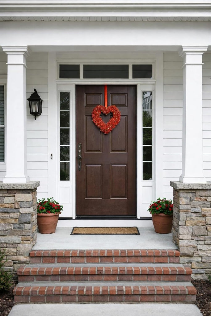 Valentine's Day Wreath for Front Door, Tinsel Heart Shaped Wreath Hanging Wall Decorations - 14 Inches, Valentines