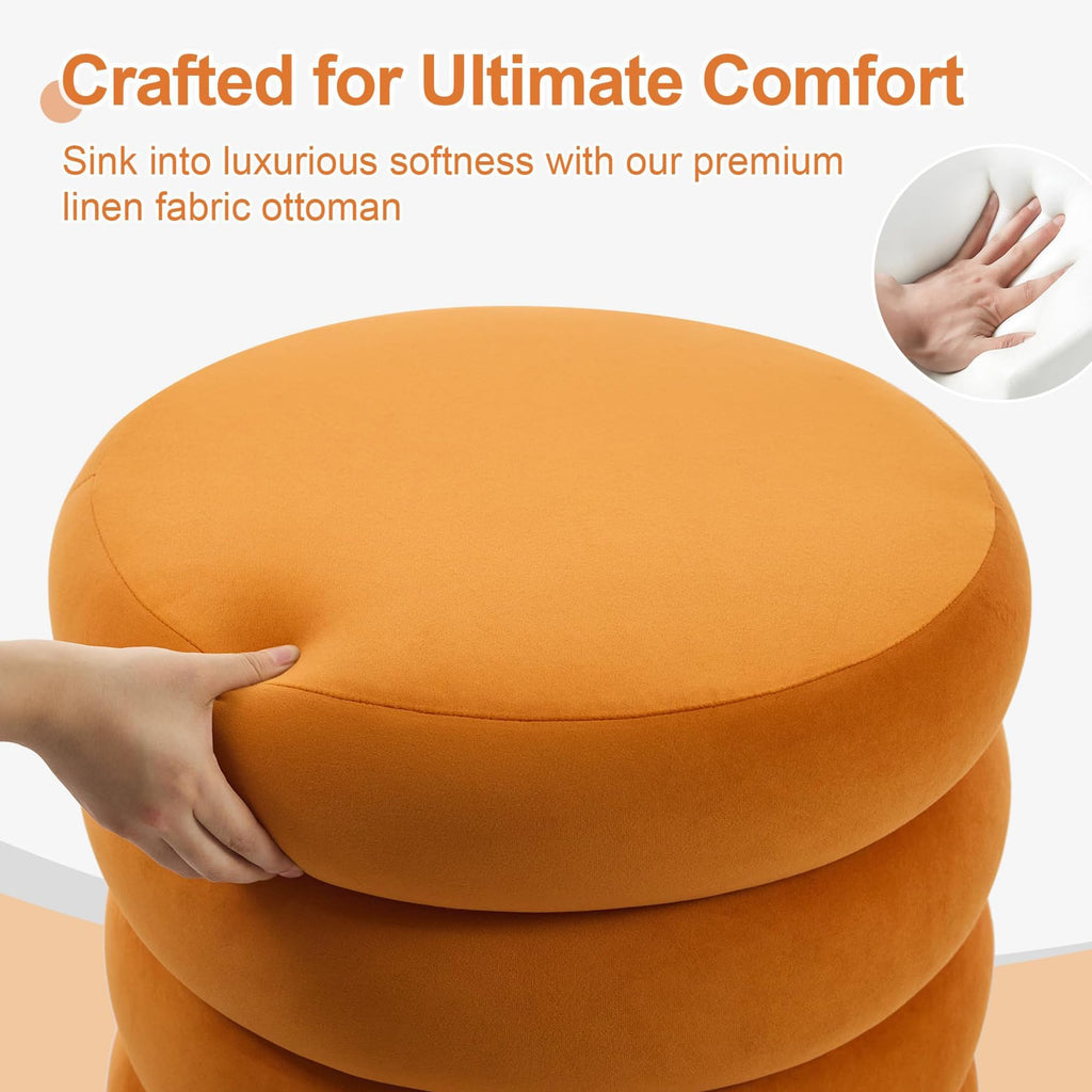 Round Storage Ottoman, 19.5" Small Ottomans Pouf with Removable Lid, Velvet Fabric Soft Footrest Stool for Couch