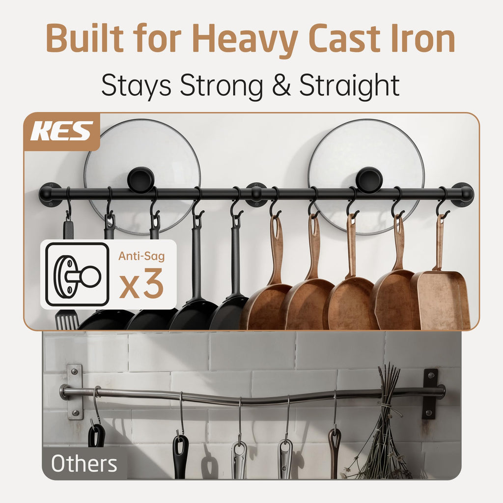 130lb High-Capacity 32 Inch Pot Rack Wall Mounted with 3X Thick Tube