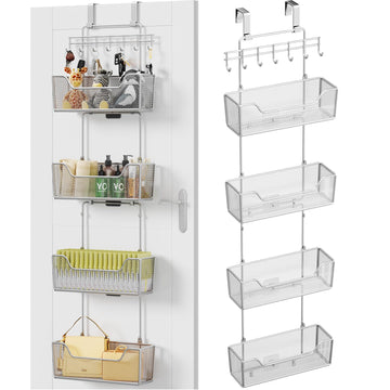 Over The Door Organizer - Hanging Door Organizer with 4 Metal Large Capacity Baskets and Adjustable Coat Hook Bedroom