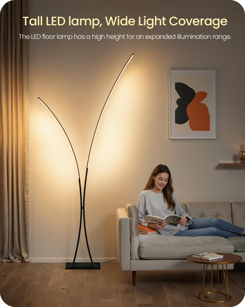 Modern 85.4" Arc Floor Lamp, 2 Lights Arched Standing Tall Lamp with Remote, X-Shaped Bright Curved Lamp, Dimmable