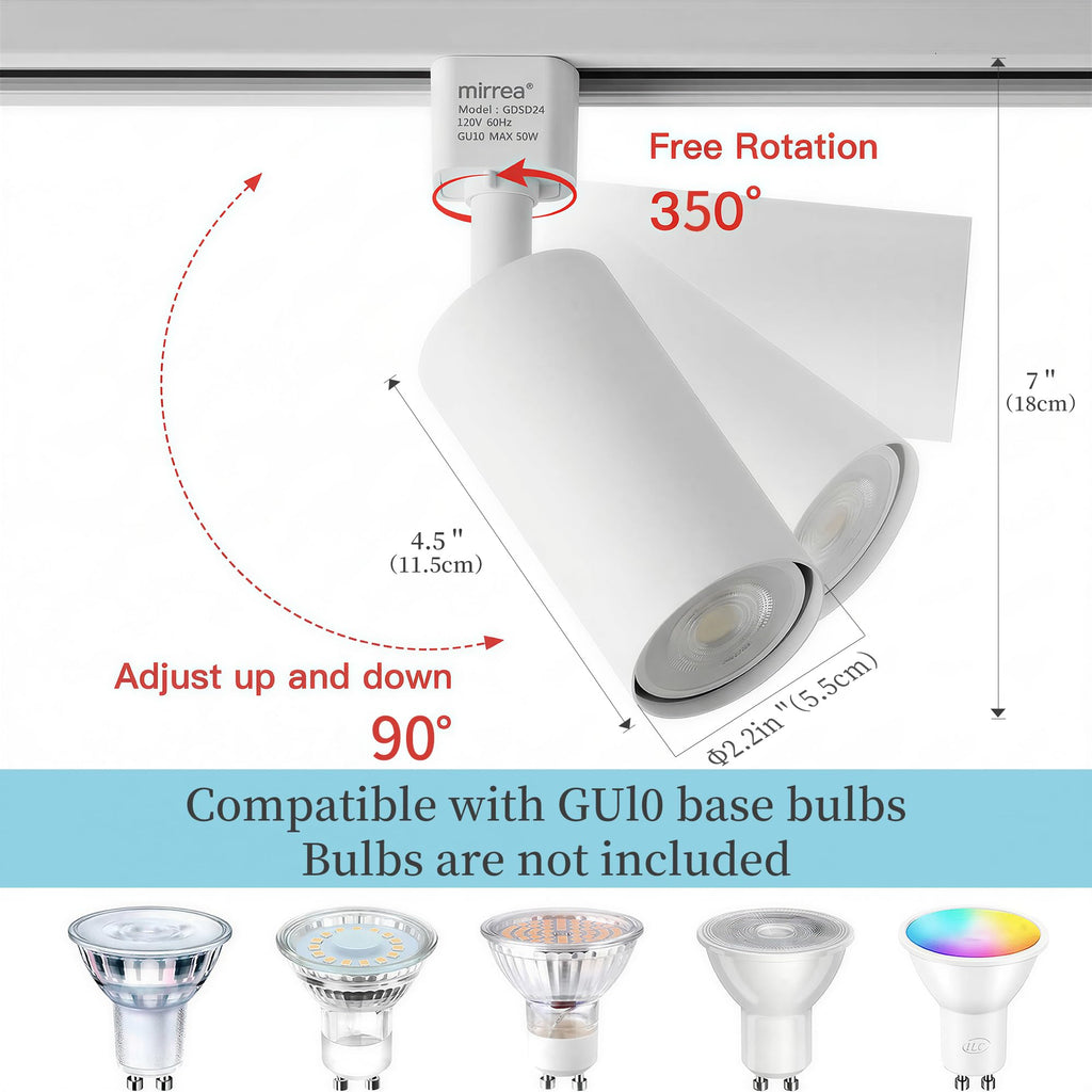 H Type Track Lighting Head to GU10 Base Adapter Light Direction Adjustable Pack of 3 (White)