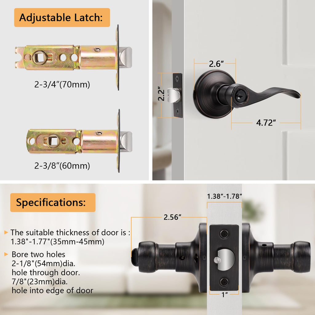 Entry Bronze Door Handle, Oil Rubbed Bronze Wave Style Entry Door Handles, Door Levers Lockset for Interior and