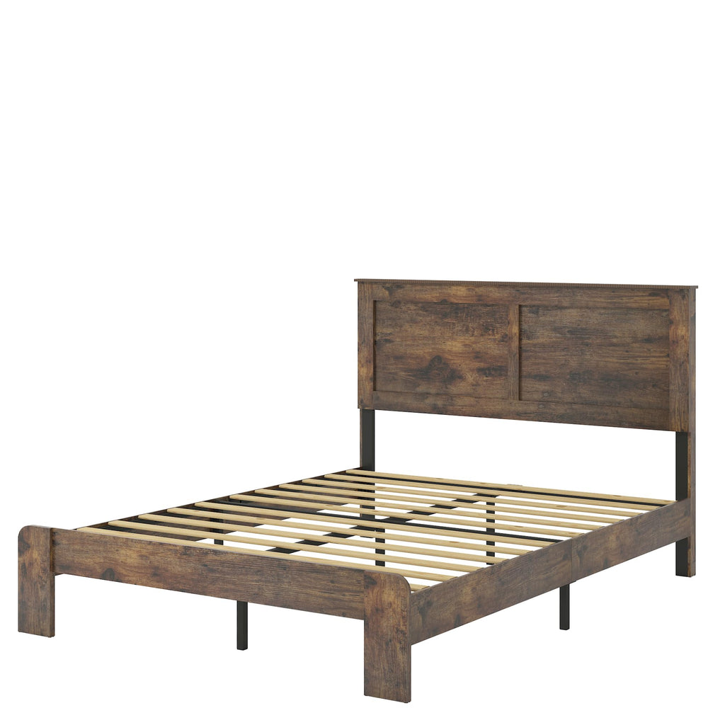 Rustic Vintage Bed Frame with Headboard, Wooden Platform Bed Frame with Wood Slats, Easy