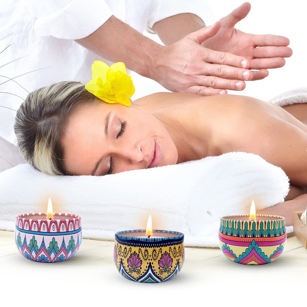 Bohemian Scented Candles Gift Set, 9 Pack Soy Aromatherapy Tin Candles