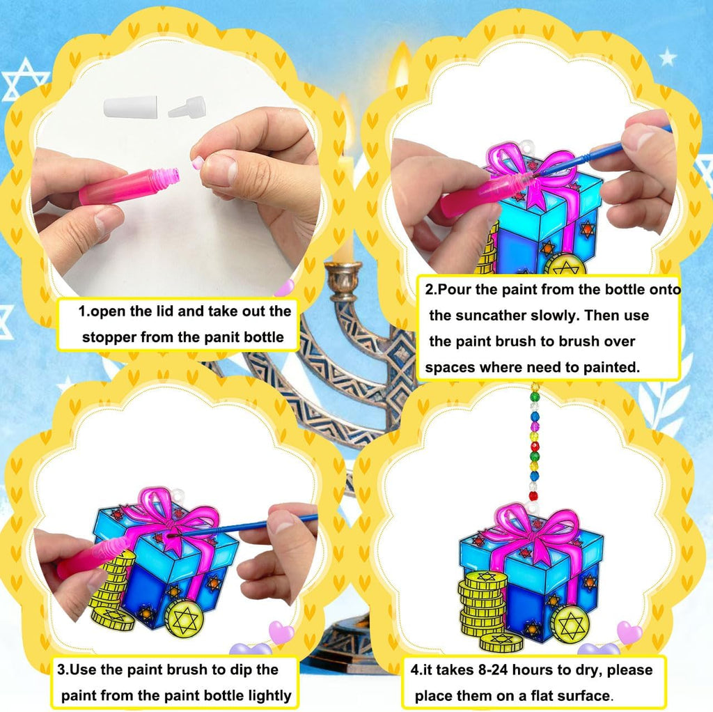 Suncatchers Kit 30Sets Hanukkah Suncatchers Window Art Paint Sun Catcher DIY Craft Kits Chanuka Dreidel Star - Set of 30