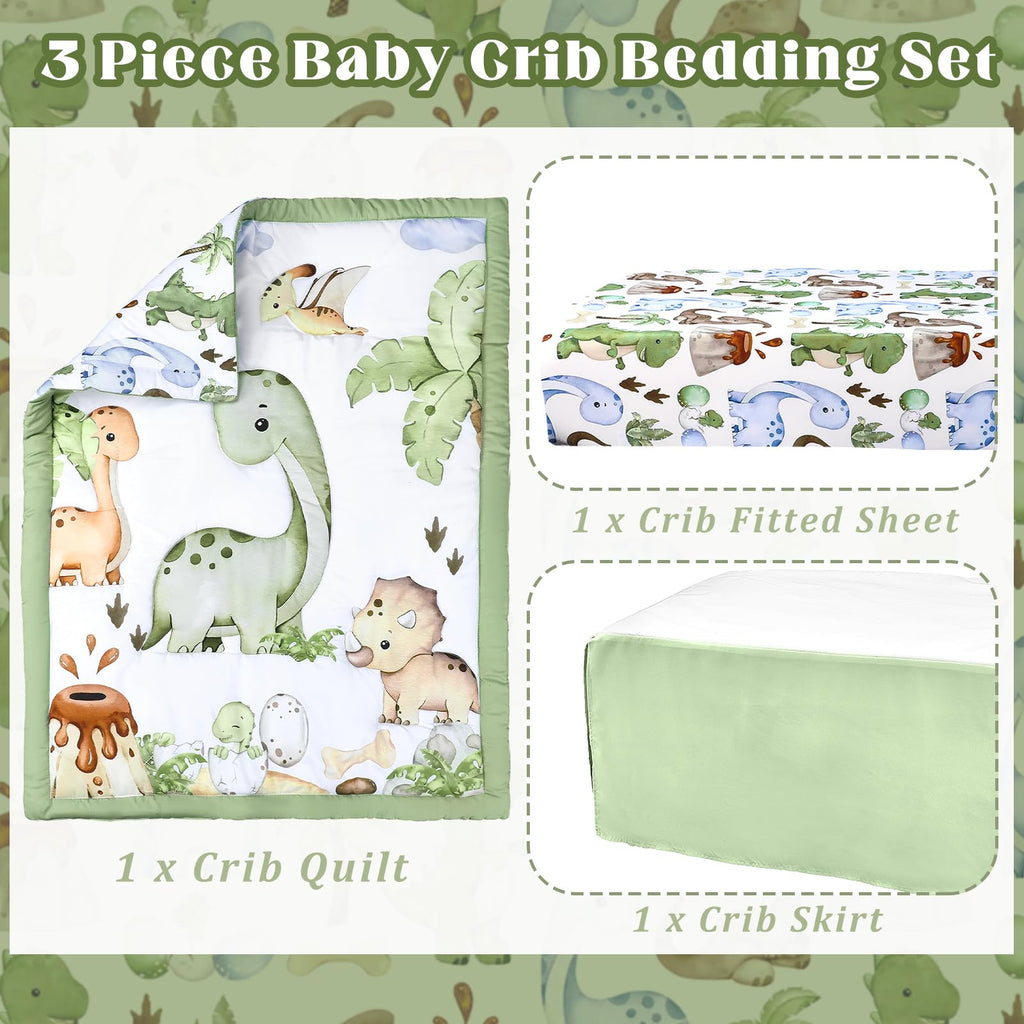 3 Pcs Dinosaur Baby Crib Bedding Set for Boy