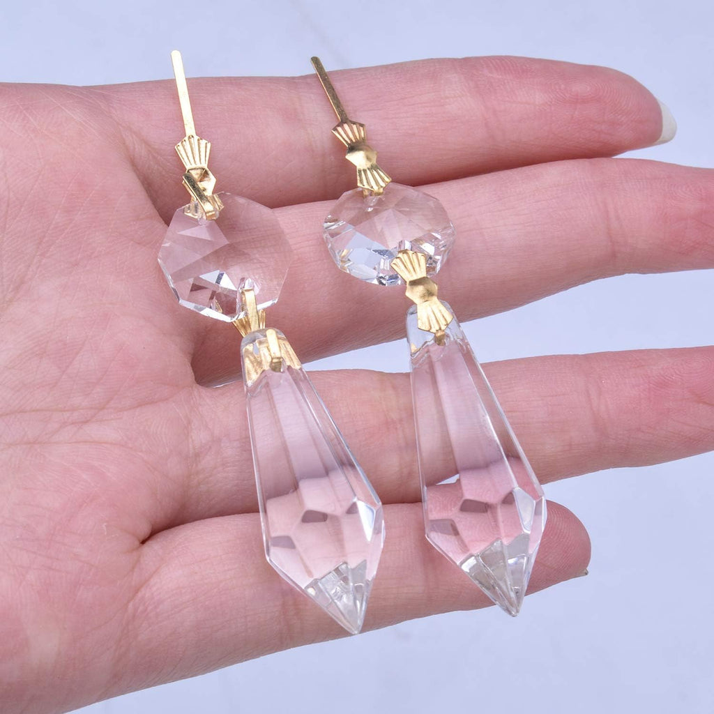20 Pieces Replacement Clear Chandelier Icicle Crystal Prisms Octogan Crystal Bead for Lamp Decoration,38mm