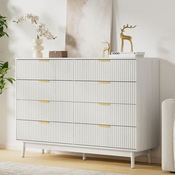Fluted 8 Drawer Dresser, 55" Wide Modern Chest of Drawers with Curved Profile Design and Metal Handles, Wood Dresser