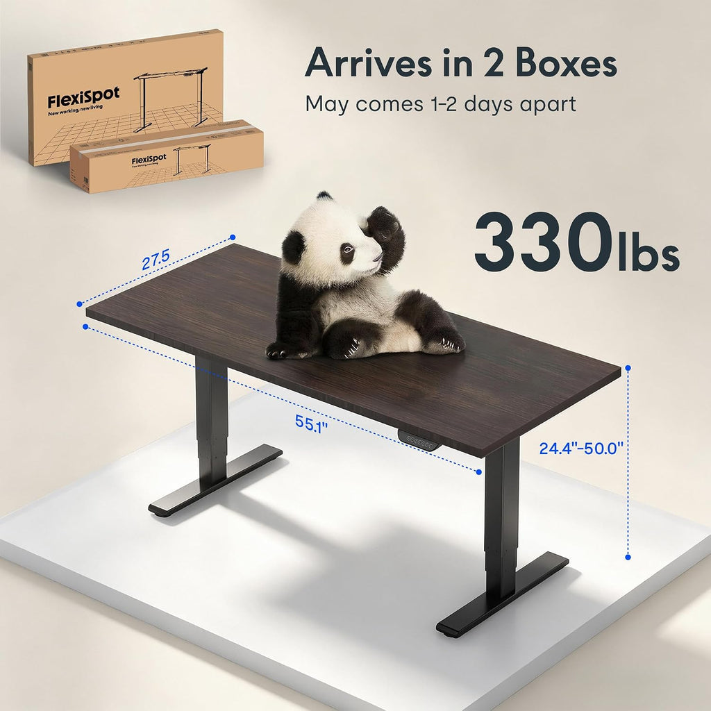 E6 MAX Bamboo 55x28 Inch Dual Motor 3-Stage Heavy Duty Standing Desk, 330lbs Weight Capacity, Height Adjustable Desk