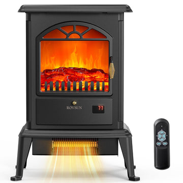 22.4"H Electric Fireplace Heater, 1500W Freestanding Fireplace Stove w/ 3D Flame Effect, Remote, Timer, Adjustable
