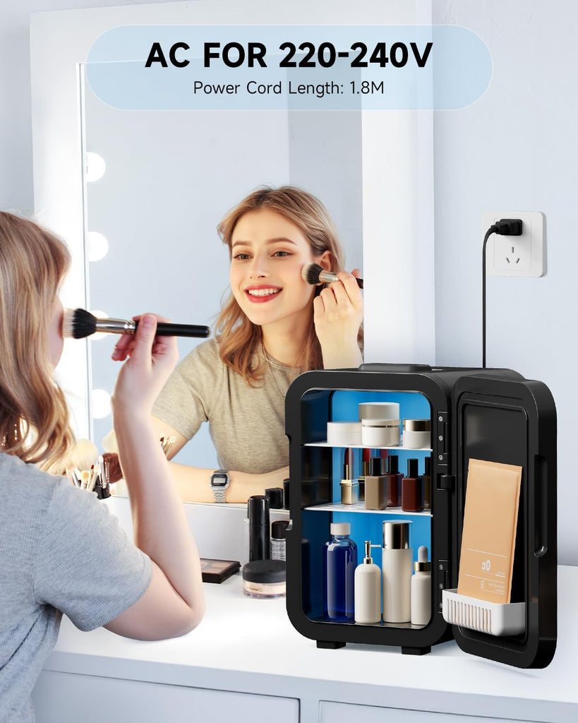 Small Mini Fridge, 18L Portable Tiny Fridge for Skincare, 120V/12V Makeup Refrigerator Mini, Thermoelectric Cooler &