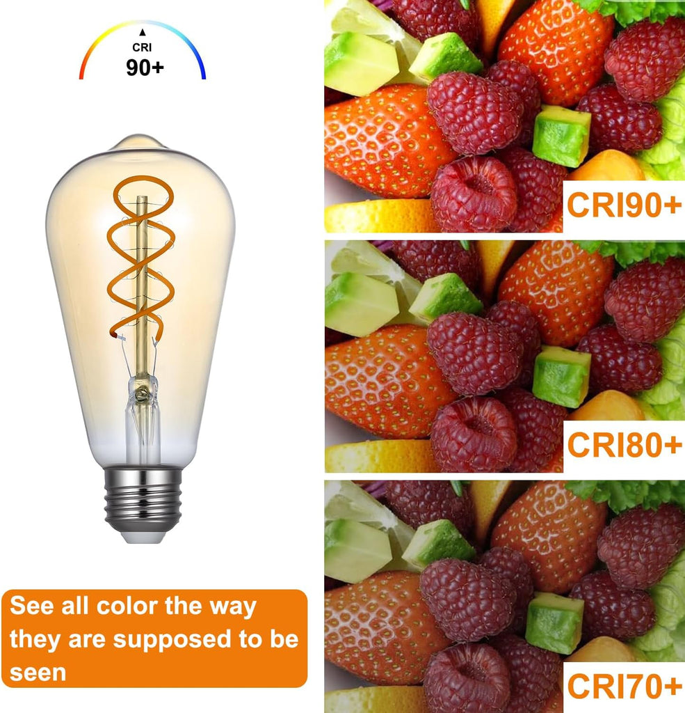 ST64 LED Edison Bulb Dimmable 4W 120V 2200K Amber Warm