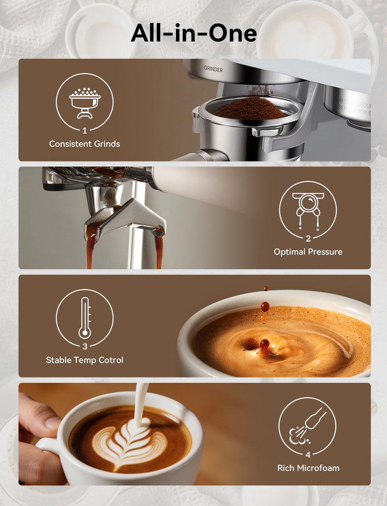 Fast Heat Espresso Machine with Grinder 58mm, 15 Bar