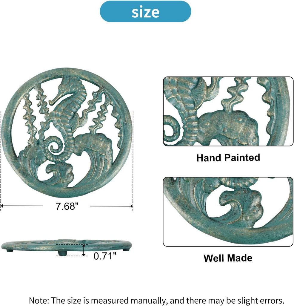 Cast Iron Trivet for Hot Pots, Heavy Duty Heat Resistant Pot Holder, Seahorse Seagrass Decorative Kitchen Accessory