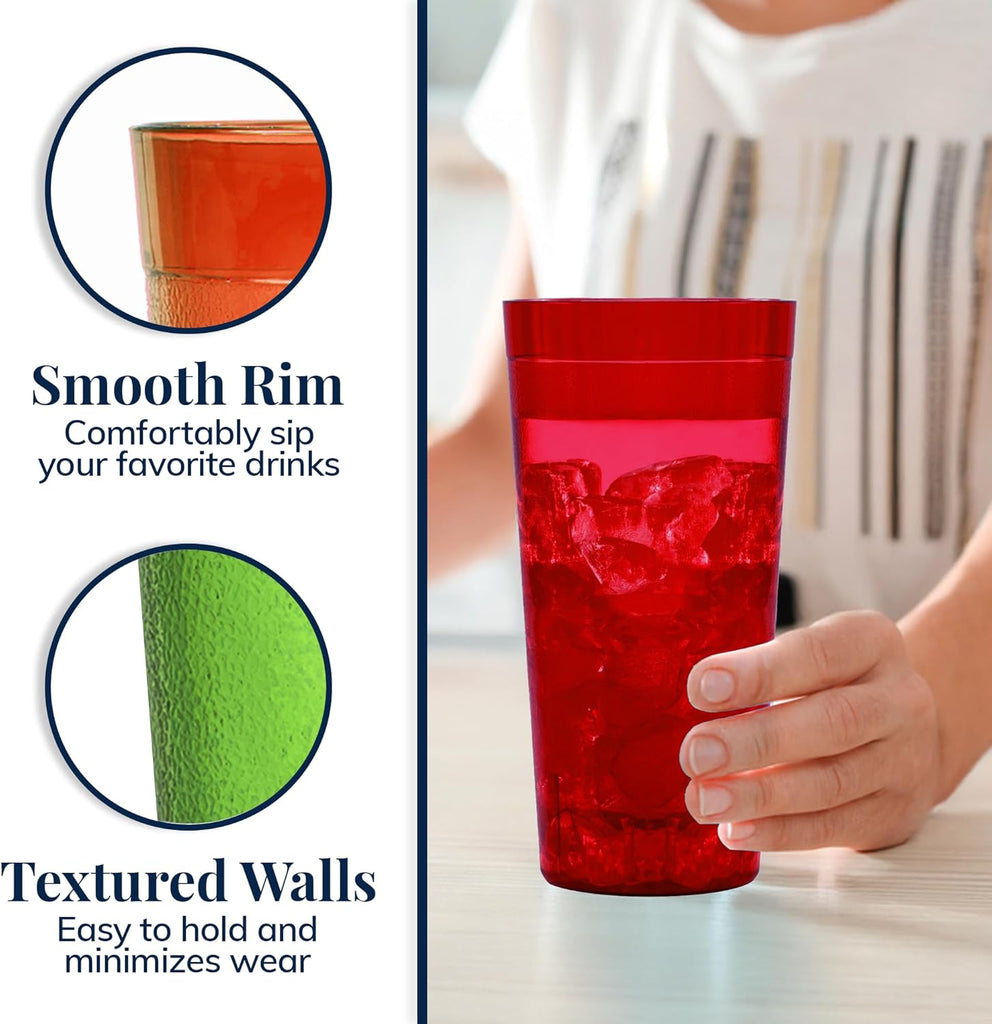 Cafe Plastic Reusable Tumblers (Set of 16) 20-ounce Water Cups Assorted Colors | Restaurant Style Drinking Glasses