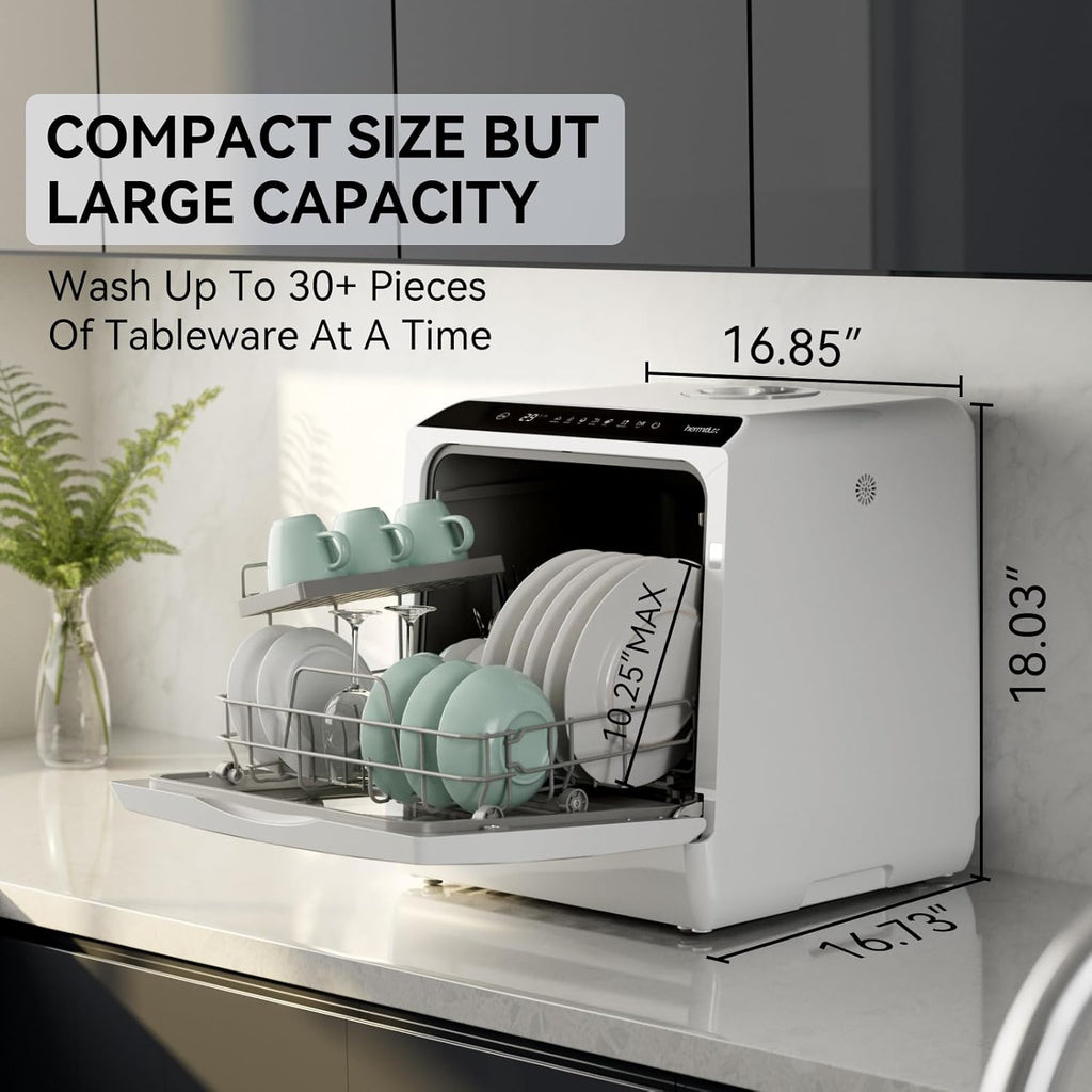 Portable Countertop Dishwashes, 5 Washing Programs Mini Dishwasher with 5-Liter Built-in Water Tank for Apartments &