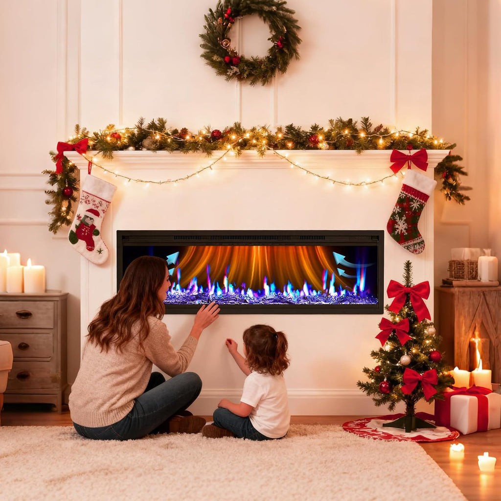 50 in Electric Fireplace Inserts, 750/1500W Recessed and Wall Mounted Fireplace Heater with Remote Control