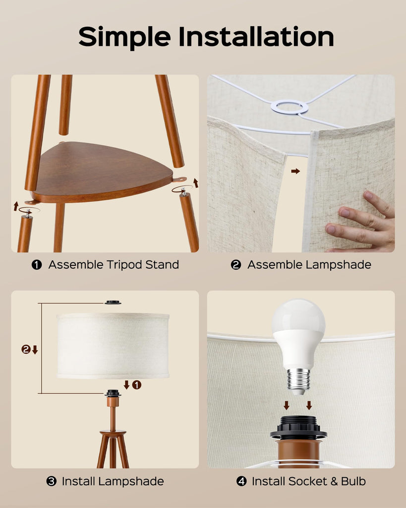 Tripod Floor Lamp with Shelves Mid Century Modern