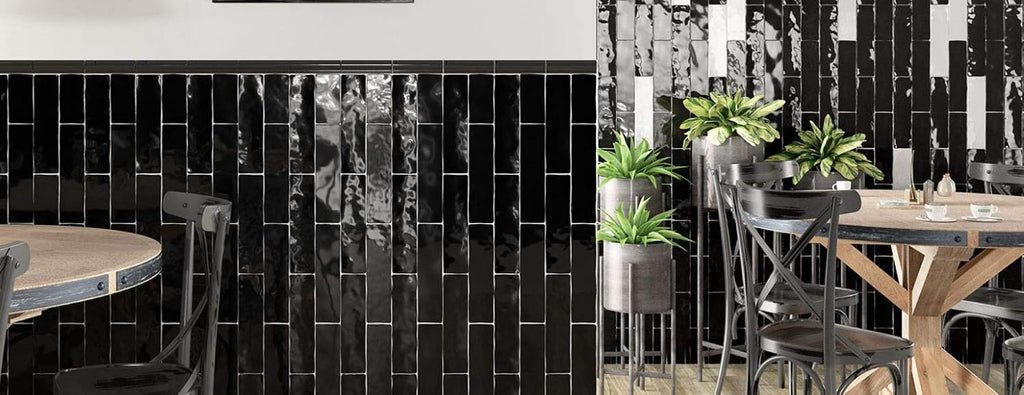3x12 Handmade Look Black Ceramic Subway Tile Walls and Kitchen Backsplashes - Glossy Finish (Box Covers 5.5 Sq. Ft.)