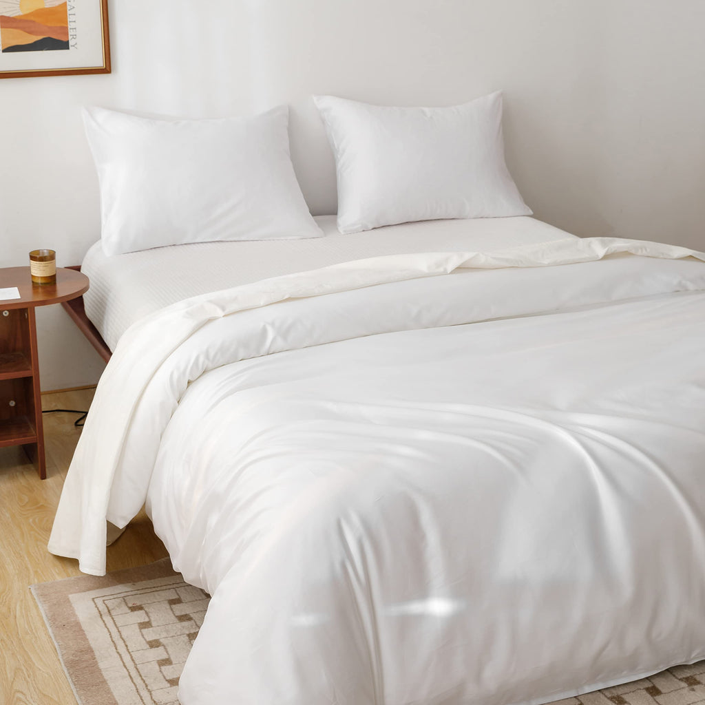 Egyptian Cotton Duvet Cover Sateen Weave, Silky Soft and Breathable Bedding Set with Zipper Closure, Long